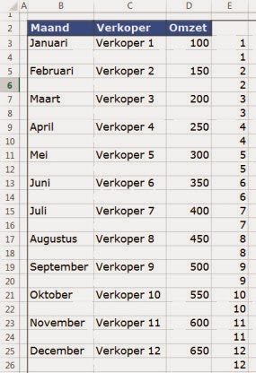 Invoegen van lege rijen in een tabel ExcelXL.nl trainingen en workshops