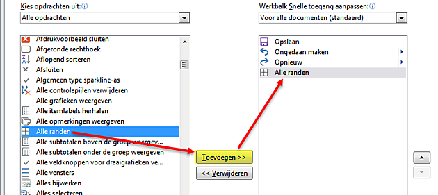 Aanpassen Werkbalk Snelle Toegang ExcelXL.nl trainingen en workshops