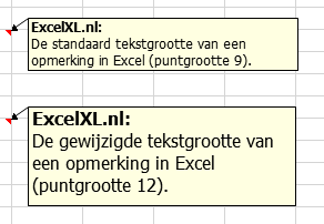 Tekstgrootte opmerking Excel wijzigen - ExcelXL.nl trainingen en workshops