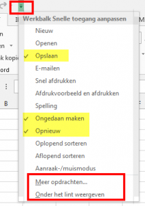 Aanpassen Werkbalk Snelle Toegang ExcelXL.nl trainingen en workshops