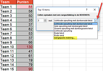 Voorwaardelijke opmaak op Top 3, 5, etc. ExcelXL.nl trainingen en workshops